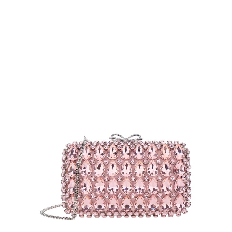 Self-Portrait Women Pink Satin Crystal Clutch Bag